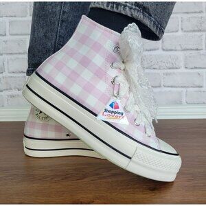 ⭐Converse Chuck Taylor Lift Platform Gingham 8 Women Shoes Sneakers Pink A13663C